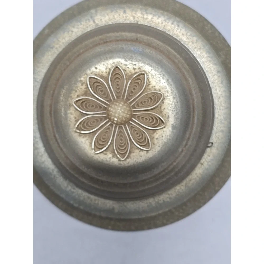 Vintage 1930s 1940s Musical Powder Puff Box Blue Aluminum With Flower On The Lid